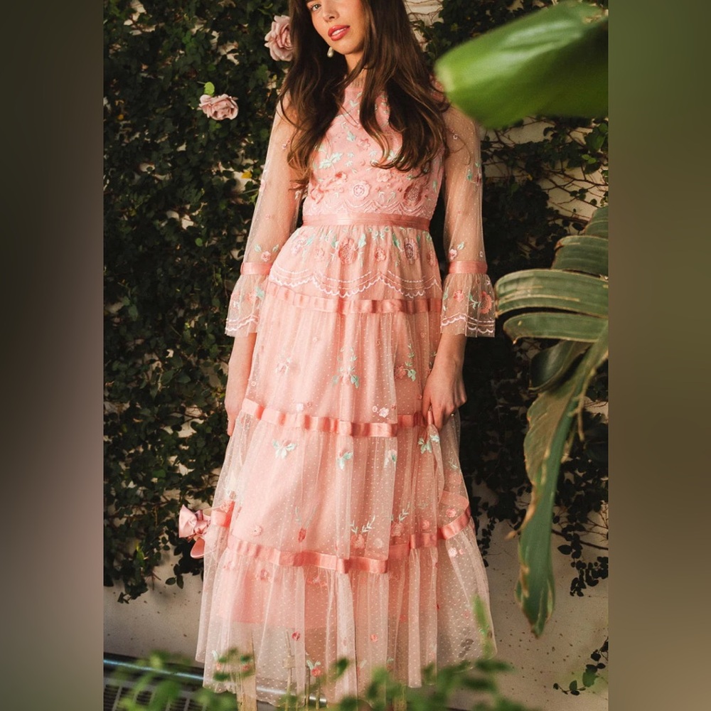 NWT Ivy City Co Once Upon a Spring Long Sleeve Dress in Pink Floral